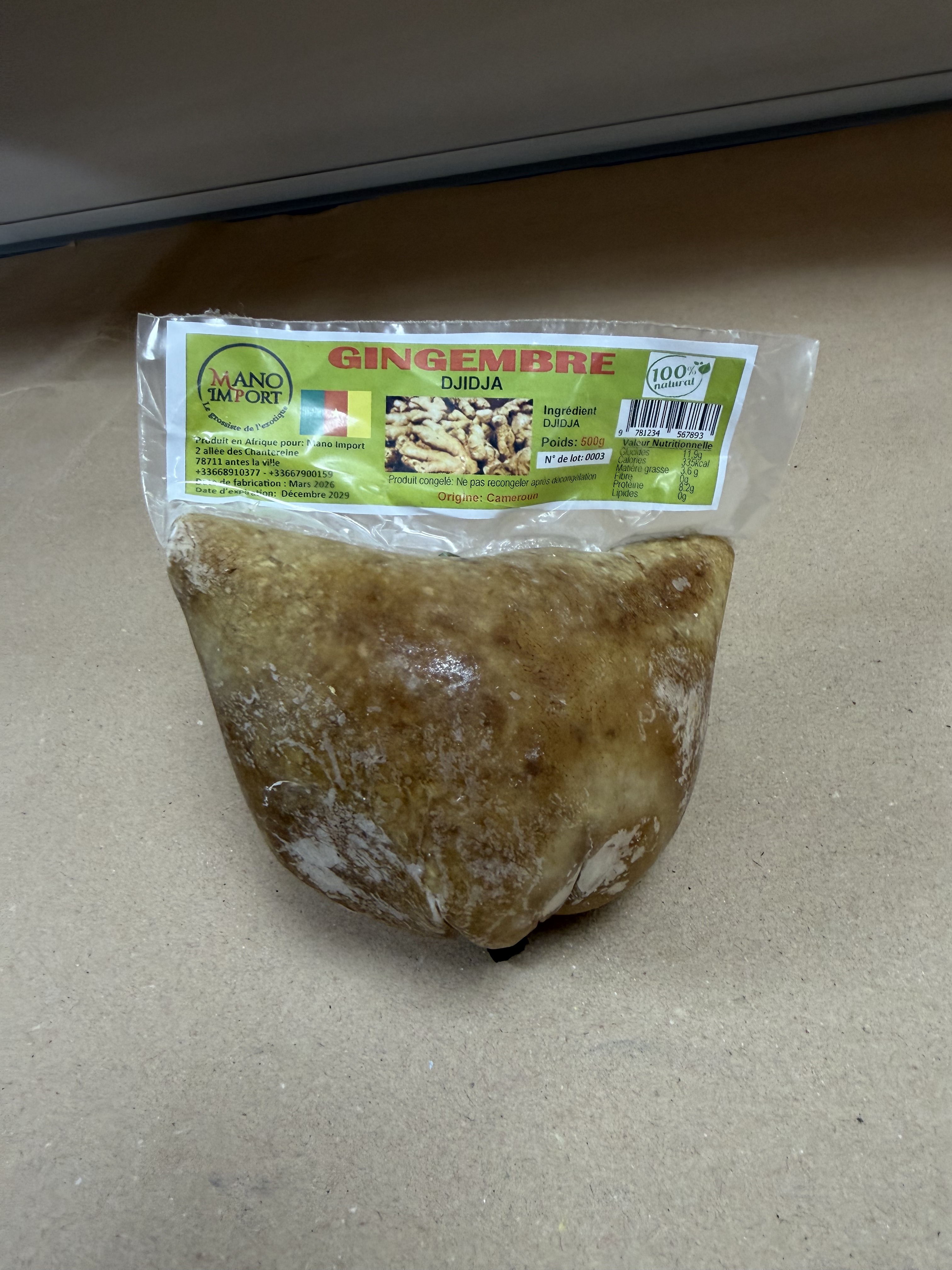 Gingembre Congelé Djidja - Mano Import 500g