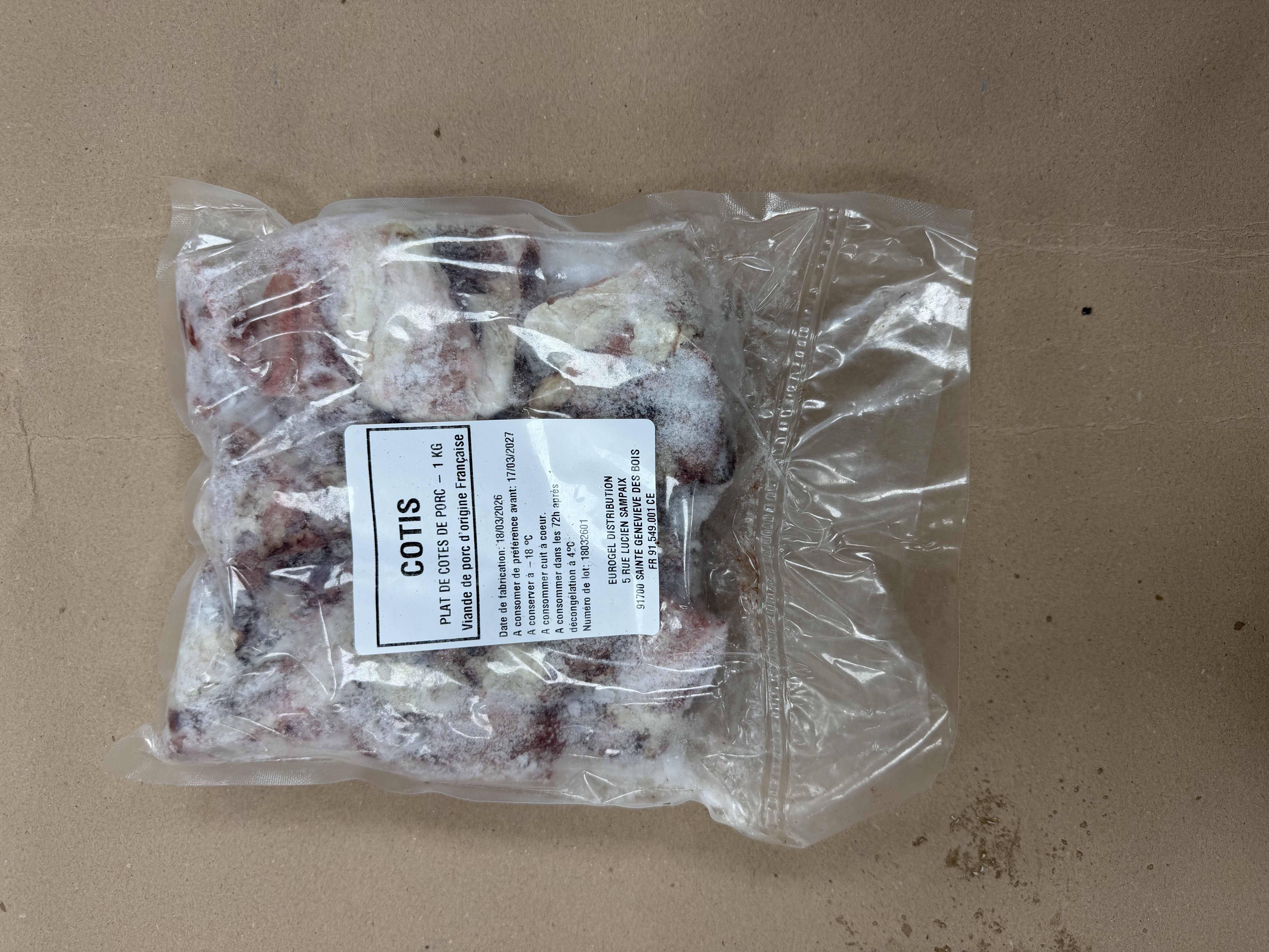Plat de Côtes de Porc Congelées 1kg